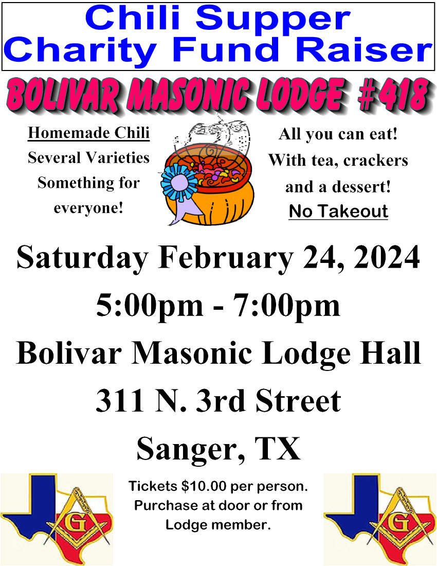 Bolivar Masonic Lodge Chili Supper Fund Raiser