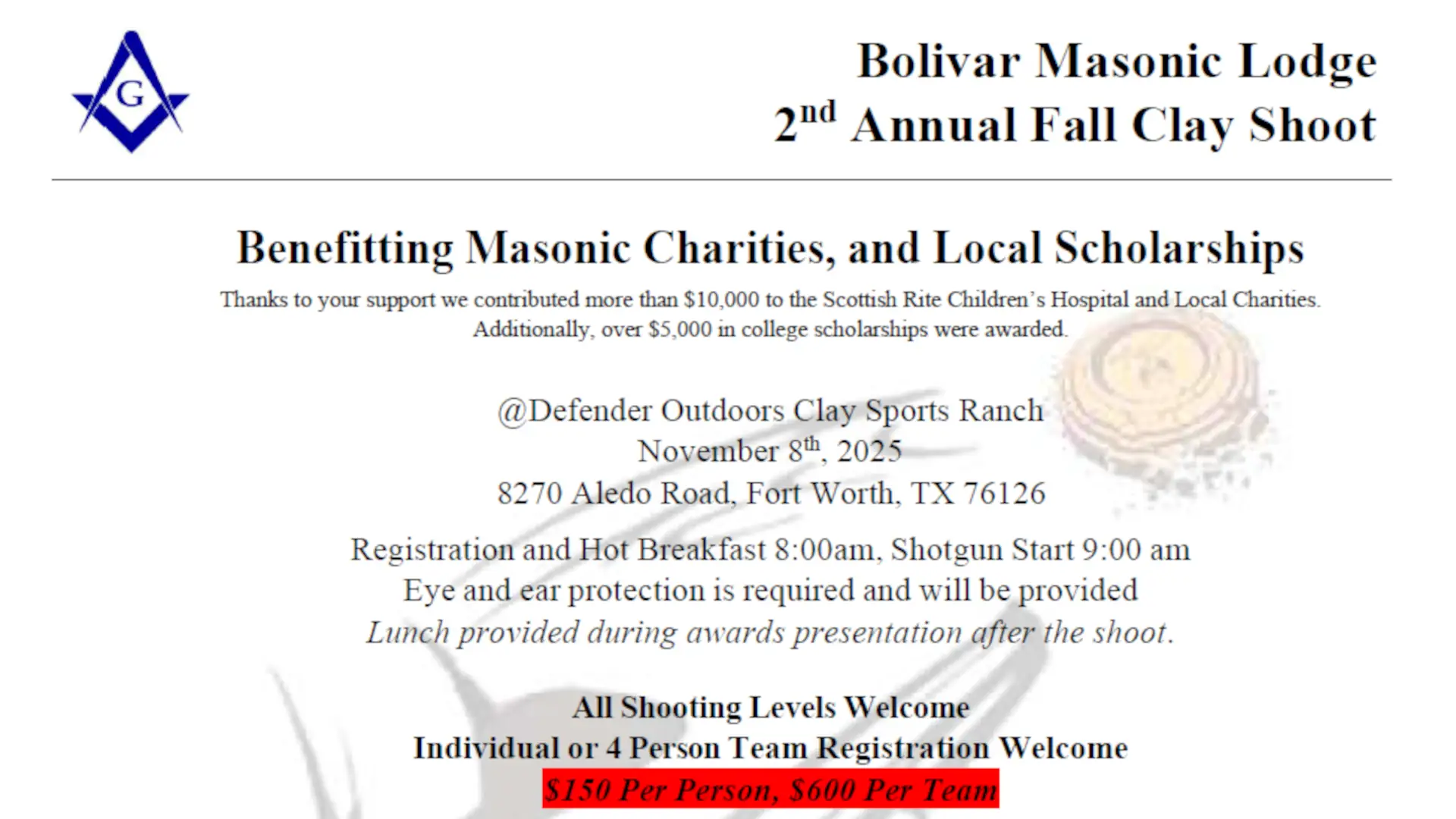 Bolivar Masonic Lodge Clay Shoot Fall 2025